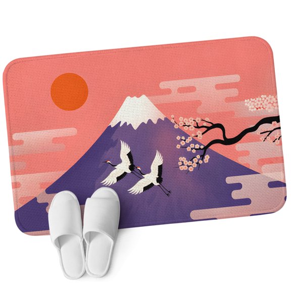 Front Door Mat 15.7"x23.6", Japanese Non Slip Backing & Low Profile Doormats, Absorbent Muddy Dirt Trapper Door Mats for Front Back Door All-Weather Nature Mountain Sun Blossoms Cherry Scenery
