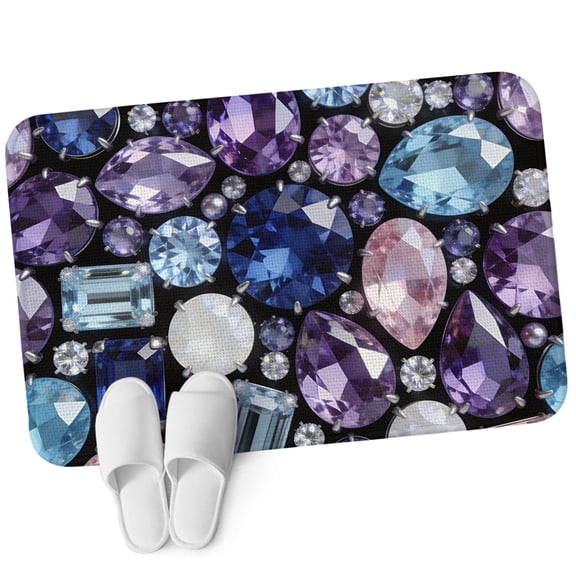 Front Door Mat 15.7"x23.6", Jewelry Non Slip Backing & Low Profile Doormats, Absorbent Muddy Dirt Trapper Door Mats for Front Back Door Entryway All-Weather Blue Purple Gemstone Classic Black
