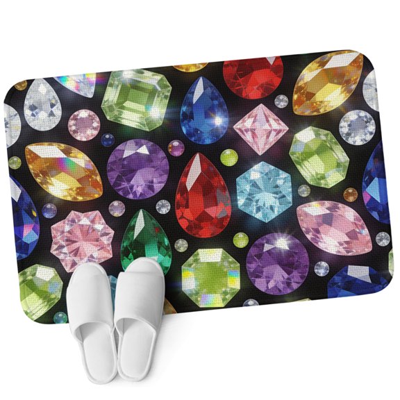 Front Door Mat 15.7"x23.6", Jewelry Non Slip Backing & Low Profile Doormats, Absorbent Muddy Dirt Trapper Door Mats for Front Back Door Entryway All-Weather Colorful Gemstone Classic Black
