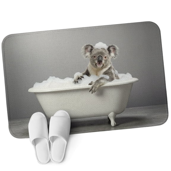 Front Door Mat 15.7"x23.6", Koala Bathing Non Slip Backing & Low Profile Doormats, Absorbent Muddy Dirt Trapper Door Mats for Front Back Door All-Weather Modern Abstract Bathtub Cute Animal Shower