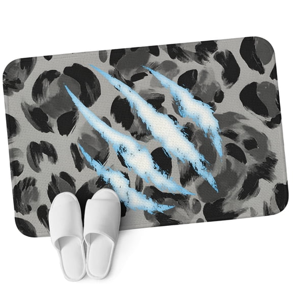 Front Door Mat 15.7"x23.6", Leopard Print Non Slip Backing & Low Profile Doormats, Absorbent Muddy Dirt Trapper Door Mats for Front Back Door All-Weather Vintage Animal Claw Textured Grey Blue