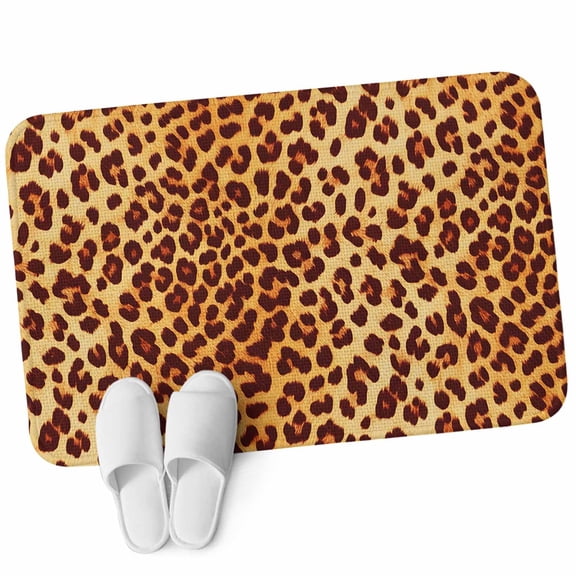 Front Door Mat 15.7"x23.6", Leopard Texture Print Non Slip Backing & Low Profile Doormats, Absorbent Muddy Dirt Trapper Door Mats for Front Back Door Entryway Orange Yellow Retro Farmhouse