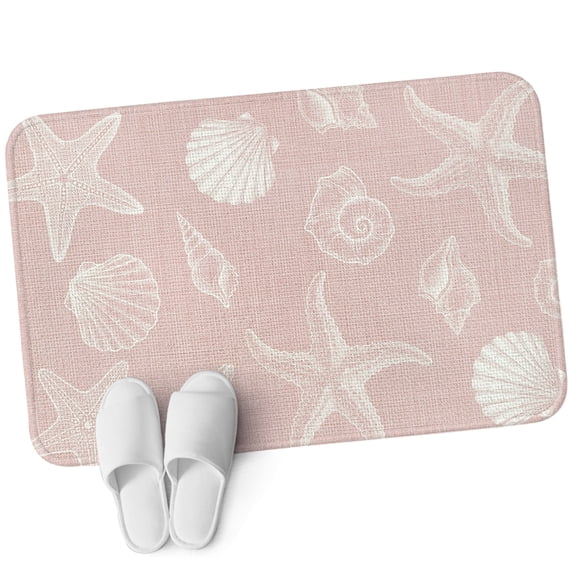 Front Door Mat 15.7"x23.6", Marine Life Non Slip Backing & Low Profile Doormats, Absorbent Muddy Dirt Trapper Door Mats for Front Back Door All-Weather Summer Ocean Starfish Conch Seashell Pink