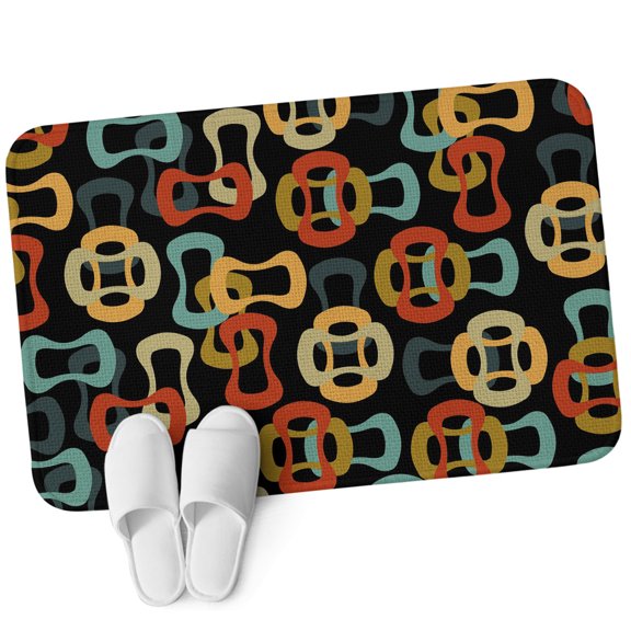 Front Door Mat 15.7"x23.6", Middle Century Non Slip Backing & Low Profile Doormats, Absorbent Muddy Dirt Trapper Door Mats for Front Back Door All-Weather Abstract Geometric Colorful Rings Black