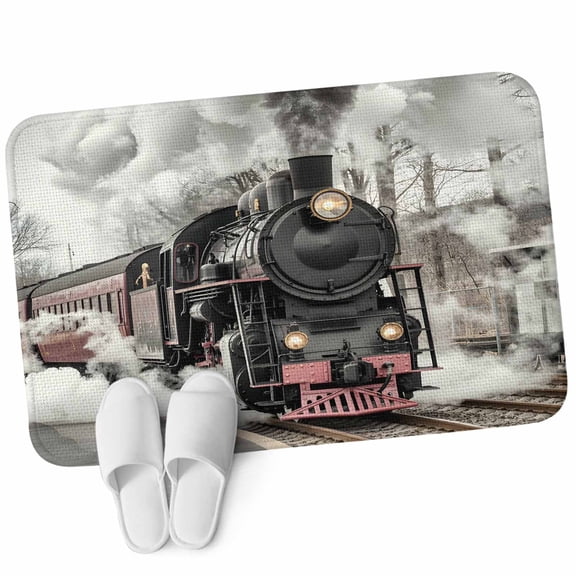 Front Door Mat 15.7"x23.6", Modern Trains Non Slip Backing & Low Profile Doormats, Absorbent Muddy Dirt Trapper Door Mats for Front Back Door Entryway All-Weather Abstract Vintage Classic