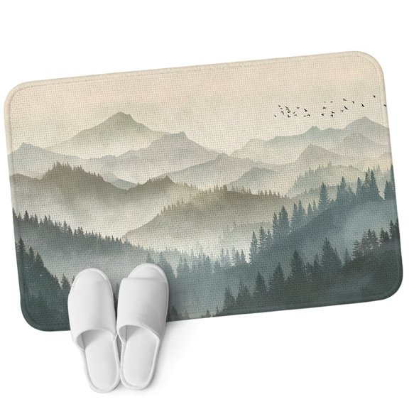 Front Door Mat 15.7"x23.6", Mountains Non Slip Backing & Low Profile Doormats, Absorbent Muddy Dirt Trapper Door Mats for Front Back Door Entryway All-Weather Farmhouse Forest Nature Trees Landscape