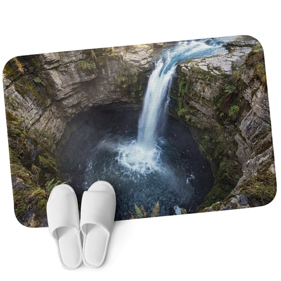 Front Door Mat 15.7"x23.6", Mountains Non Slip Backing & Low Profile Doormats, Absorbent Muddy Dirt Trapper Door Mats for Front Back Door Entryway All-Weather Nature Waterfall Landscape Blue Brown