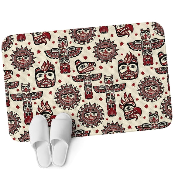 Front Door Mat 15.7"x23.6", Native Totem Non Slip Backing & Low Profile Doormats, Absorbent Muddy Dirt Trapper Door Mats for Front Back Door All-Weather Ethnic Boho Tribal Earthy Red Beige Abstract