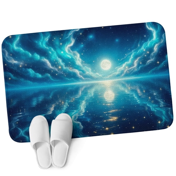 Front Door Mat 15.7"x23.6", Natural Moonlight Non Slip Backing & Low Profile Doormats, Absorbent Muddy Dirt Trapper Door Mats for Front Back Door All-Weather Navy Blue Dreamy Moon Cloud Reflection