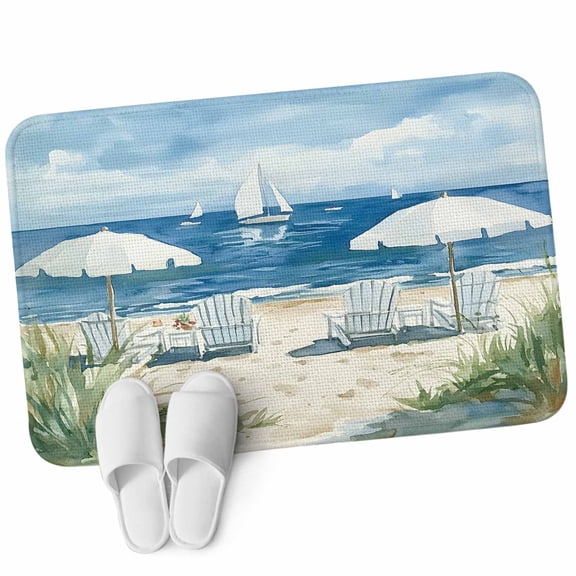Front Door Mat 15.7"x23.6", Nautical Sea Wave Blue Non Slip Backing & Low Profile Doormats, Absorbent Muddy Dirt Trapper Door Mats for Front Back Door Entryway All-Weather Ocean Coastal Beach Plant