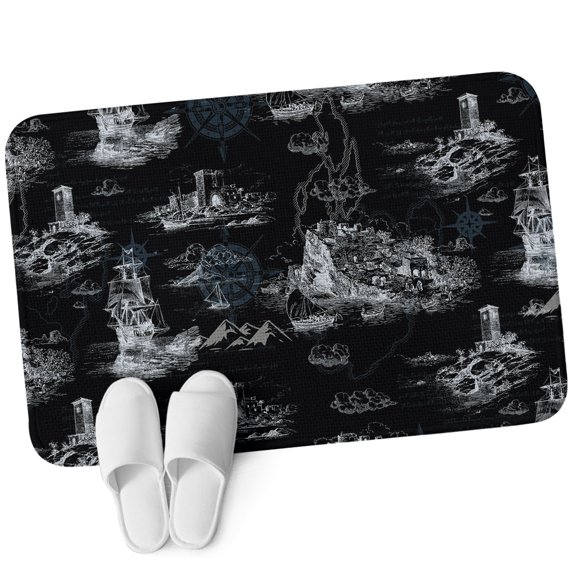 Front Door Mat 15.7"x23.6", Nautical Ship Non Slip Backing & Low Profile Doormats, Absorbent Muddy Dirt Trapper Door Mats for Front Back Door All-Weather Vintage Black Coastal Lighthouse Mountain