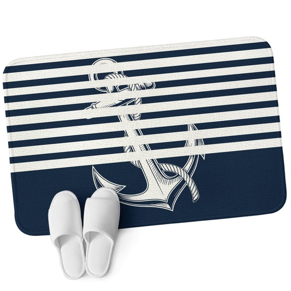 Front Door Mat 15.7"x23.6", Navy Blue Anchor Non Slip Backing & Low Profile Doormats, Absorbent Muddy Dirt Trapper Door Mats for Front Back Door Entryway All-Weather Nautical Coastal Abstract Art