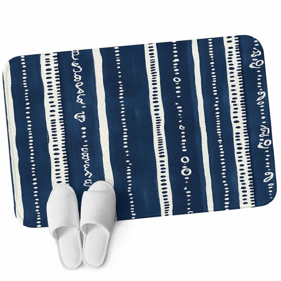 Front Door Mat 15.7"x23.6", Navy Blue Boho Non Slip Backing & Low Profile Doormats, Absorbent Muddy Dirt Trapper Door Mats for Front Back Door Entryway Geometric Vertical Stripes Modern Art