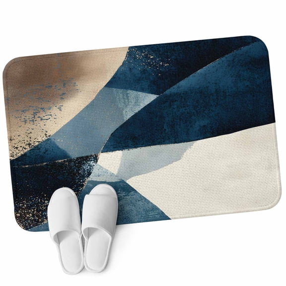 Front Door Mat 15.7"x23.6", Navy Blue Brown Non Slip Backing & Low Profile Doormats, Absorbent Muddy Dirt Trapper Door Mats for Front Back Door Entryway All-Weather Modern Geometric Abstract Art