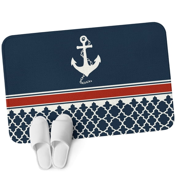 Front Door Mat 15.7"x23.6", Navy Blue Coastal Non Slip Backing & Low Profile Doormats, Absorbent Muddy Dirt Trapper Door Mats for Front Back Door All-Weather Nautical Ocean Sea Anchor Abstract Art