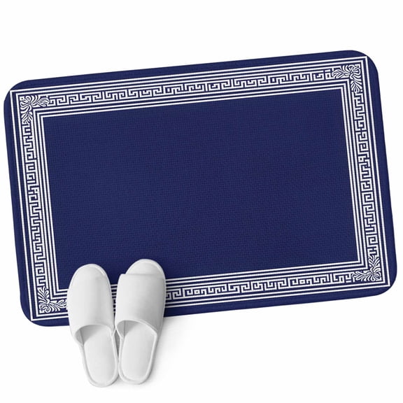 Front Door Mat 15.7"x23.6", Navy Blue Geometric Non Slip Backing & Low Profile Doormats, Absorbent Muddy Dirt Trapper Door Mats for Front Back Door Entryway All-Weather White Greek Key Farmhouse