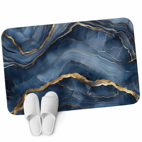 Front Door Mat 15.7"x23.6", Navy Blue Marble Non Slip Backing & Low Profile Doormats, Absorbent Muddy Dirt Trapper Door Mats for Front Back Door Entryway All-Weather Modern Contemporary Art