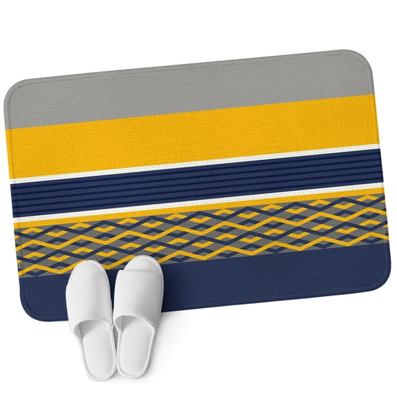 Front Door Mat 15.7"x23.6", Navy Yellow Grey Stripes Non Slip Backing & Low Profile Doormats, Absorbent Muddy Dirt Trapper Door Mats for Front Back Door All-Weather Abstract Lines Geometric Modern