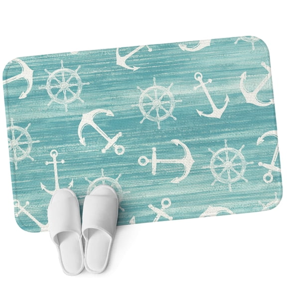 Front Door Mat 15.7"x23.6", Ocean Anchors Rudder Non Slip Backing & Low Profile Doormats, Absorbent Muddy Dirt Trapper Door Mats for Front Back Door All-Weather Nautical Coastal Simple Turquoise