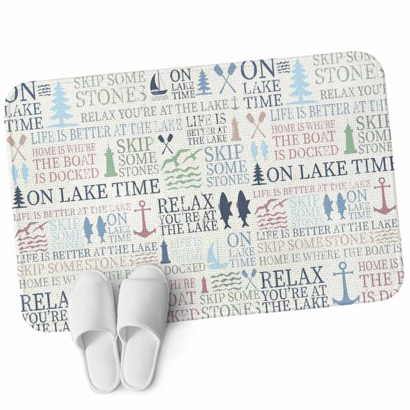 Front Door Mat 15.7"x23.6", Ocean Nautical Non Slip Backing & Low Profile Doormats, Absorbent Muddy Dirt Trapper Door Mats for Front Back Door Entryway Rustic Anchors Fish Oars Lighthouses