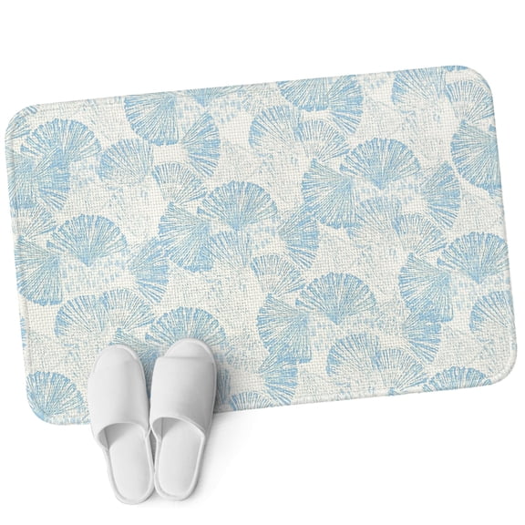 Front Door Mat 15.7"x23.6", Ocean Shell Non Slip Backing & Low Profile Doormats, Absorbent Muddy Dirt Trapper Door Mats for Front Back Door All-Weather Summer Coastal Seashells Texture Light Blue