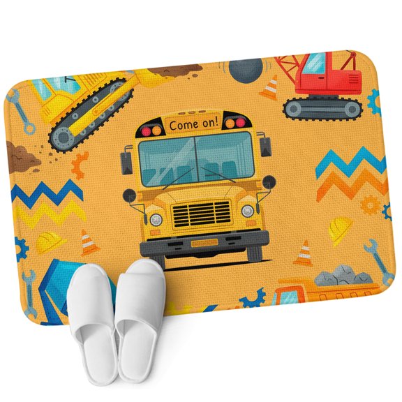 Front Door Mat 15.7"x23.6", Orange Cartoon Truck Non Slip Backing & Low Profile Doormats, Absorbent Muddy Dirt Trapper Door Mats for Front Back Door Entryway All-Weather Cute Engineering Vehicle