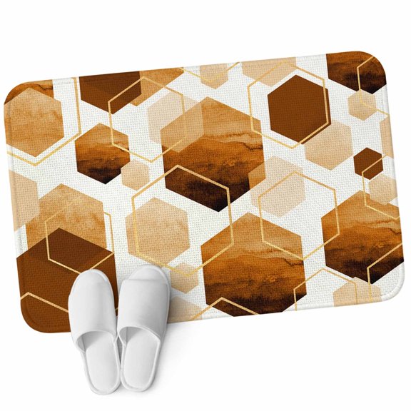 Front Door Mat 15.7"x23.6", Orange Marble Non Slip Backing & Low Profile Doormats, Absorbent Muddy Dirt Trapper Door Mats for Front Back Door Entryway All-Weather Gold White Geometric Hexagon Modern