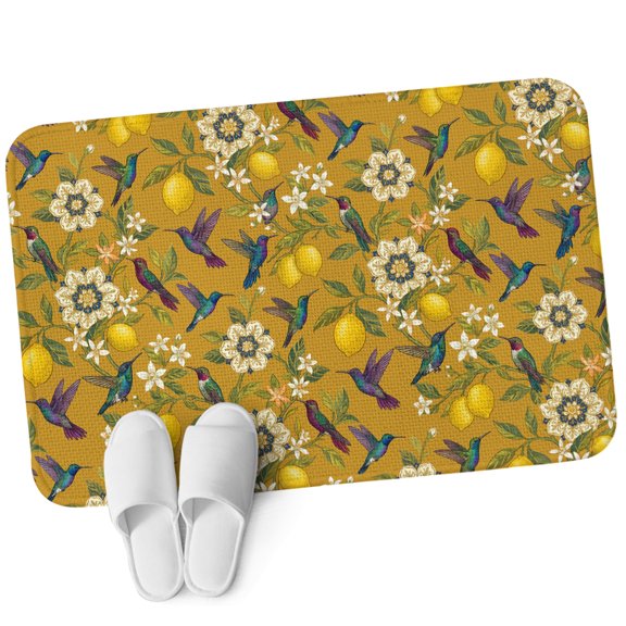 Front Door Mat 15.7"x23.6", Orange Yellow Lemon Birds Non Slip Backing & Low Profile Doormats, Absorbent Muddy Dirt Trapper Door Mats for Front Back Door All-Weather Summer Botanical Tropical