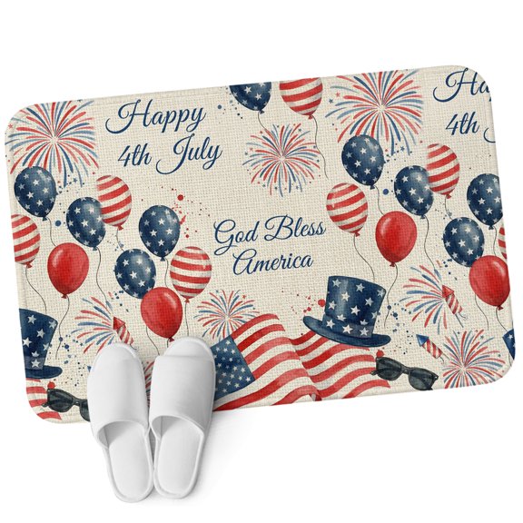 Front Door Mat 15.7"x23.6", Patriotic USA Flag Non Slip Backing & Low Profile Doormats, Absorbent Muddy Dirt Trapper Door Mats for Front Back Door All-Weather God Bless America Freedom Independence