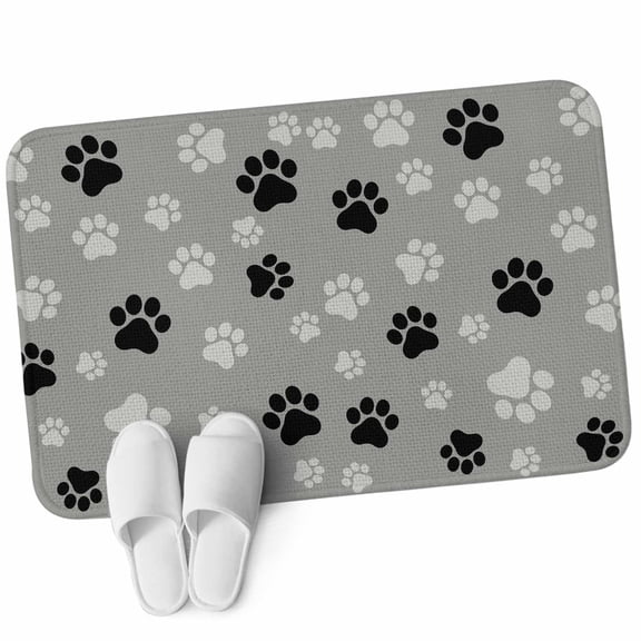 Front Door Mat 15.7"x23.6", Pet Paw Printed Non Slip Backing & Low Profile Doormats, Absorbent Muddy Dirt Trapper Door Mats for Front Back Door Entryway Modern Black Grey Watercolor Dog Claws