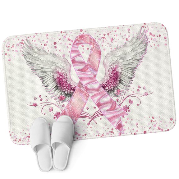 Front Door Mat 15.7"x23.6", Pink Ribbon Wings Non Slip Backing & Low Profile Doormats, Absorbent Muddy Dirt Trapper Door Mats for Front Back Door Entryway All-Weather Bows Flowers Love Heart Abstract