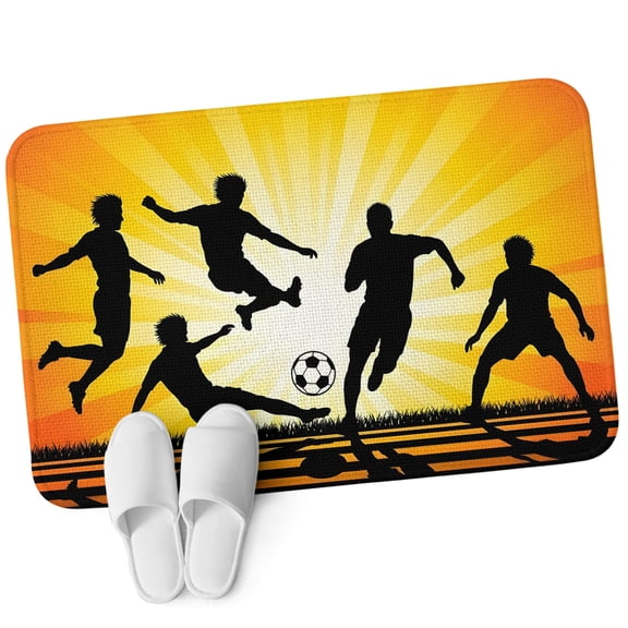 Front Door Mat 15.7"x23.6", Players Silhouette Non Slip Backing & Low Profile Doormats, Absorbent Muddy Dirt Trapper Door Mats for Front Back Door All-Weather Orange Yellow Sunset Glow Football