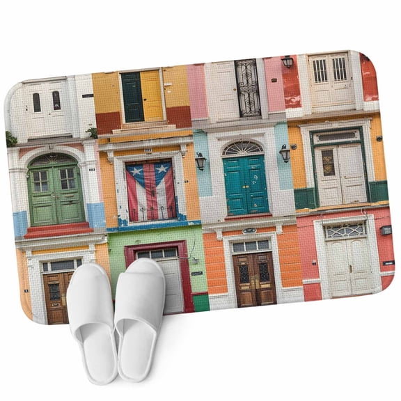 Front Door Mat 15.7"x23.6", Puerto Rico Non Slip Backing & Low Profile Doormats, Absorbent Muddy Dirt Trapper Door Mats for Front Back Door Entryway All-Weather Vintage Boho Style Door Gates
