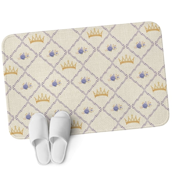 Front Door Mat 15.7"x23.6", Purple Roses Crown Non Slip Backing & Low Profile Doormats, Absorbent Muddy Dirt Trapper Door Mats for Front Back Door All-Weather Spring Floral Elegant Pastoral Geometric
