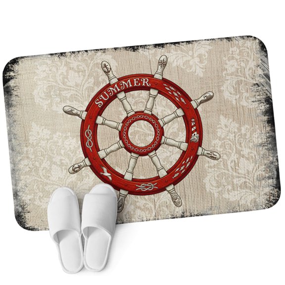 Front Door Mat 15.7"x23.6", Red Anchor Nautical Non Slip Backing & Low Profile Doormats, Absorbent Muddy Dirt Trapper Door Mats for Front Back Door All-Weather Coastal Ocean Summer Sea Vintage Art