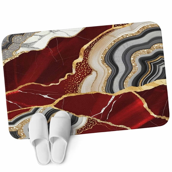 Front Door Mat 15.7"x23.6", Red Marble Non Slip Backing & Low Profile Doormats, Absorbent Muddy Dirt Trapper Door Mats for Front Back Door Entryway All-Weather Grey Gold Texture Vintage Farmhouse Art