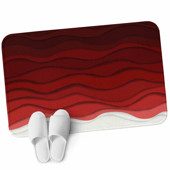 Front Door Mat 15.7"x23.6", Red Ombre Stripes Non Slip Backing & Low Profile Doormats, Absorbent Muddy Dirt Trapper Door Mats for Front Back Door Entryway Modern Abstract Sea Waves Aesthetic