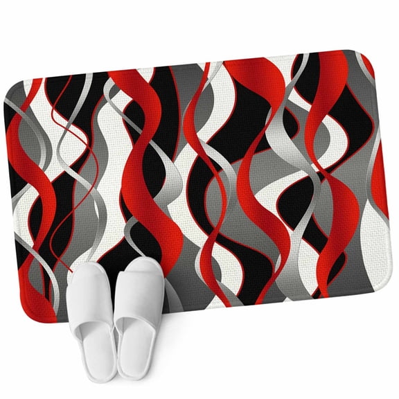 Front Door Mat 15.7"x23.6", Red Stripe Non Slip Backing & Low Profile Doormats, Absorbent Muddy Dirt Trapper Door Mats for Front Back Door Entryway Grey White Ombre Geometric Modern Abstract
