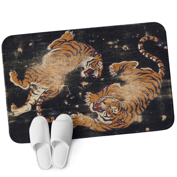 Front Door Mat 15.7"x23.6", Retro Tiger Non Slip Backing & Low Profile Doormats, Absorbent Muddy Dirt Trapper Door Mats for Front Back Door Entryway All-Weather Black Wildlife Animals Vintage