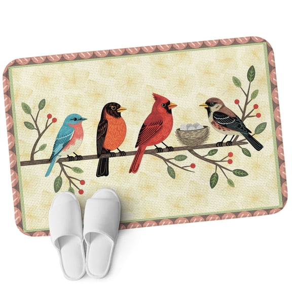Front Door Mat 15.7"x23.6", Rustic Cardinal Bird Non Slip Backing & Low Profile Doormats, Absorbent Muddy Dirt Trapper Door Mats for Front Back Door All-Weather Country Leaves Branches Berries Pink