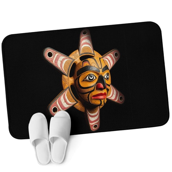 Front Door Mat 15.7"x23.6", Southwest Native Mask Non Slip Backing & Low Profile Doormats, Absorbent Muddy Dirt Trapper Door Mats for Front Back Door All-Weather Tribal Ethnic Traditional Aesthetic