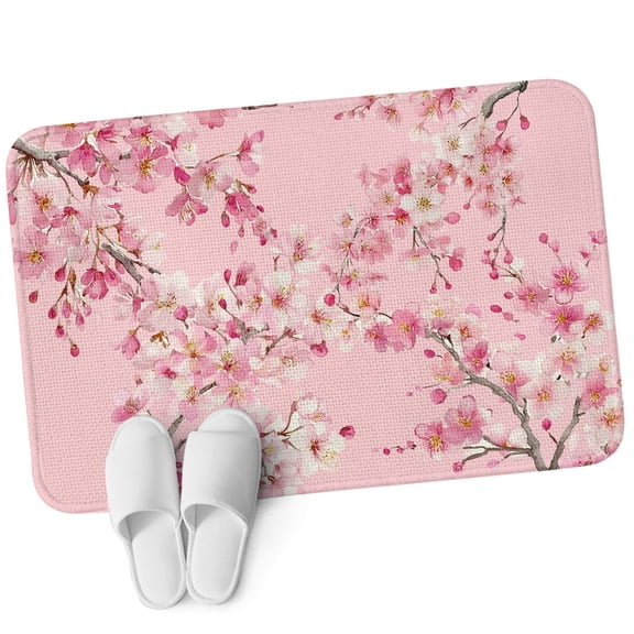 Front Door Mat 15.7"x23.6", Spring Peaches Non Slip Backing & Low Profile Doormats, Absorbent Muddy Dirt Trapper Door Mats for Front Back Door Entryway All-Weather Botanical Blossom Flowers Branches