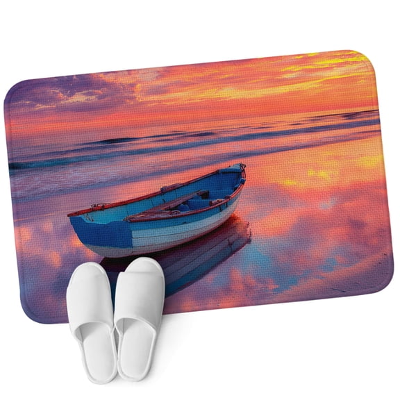 Front Door Mat 15.7"x23.6", Summer Beach Non Slip Backing & Low Profile Doormats, Absorbent Muddy Dirt Trapper Door Mats for Front Back Door All-Weather Boat Gradient Orange Sunset Natural Scenery
