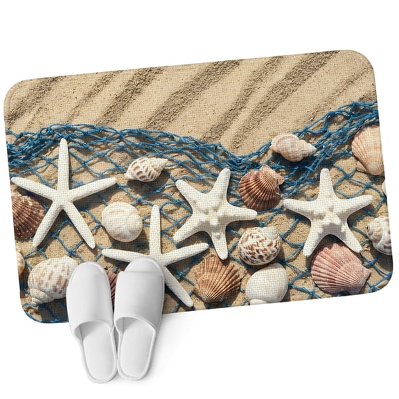 Front Door Mat 15.7"x23.6", Summer Beach Non Slip Backing & Low Profile Doormats, Absorbent Muddy Dirt Trapper Door Mats for Front Back Door All-Weather Coastal Nautical Starfish Conch Shell Ocean