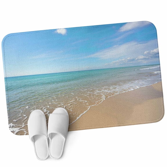 Front Door Mat 15.7"x23.6", Summer Beach Non Slip Backing & Low Profile Doormats, Absorbent Muddy Dirt Trapper Door Mats for Front Back Door Entryway All-Weather Coastal Landscape Seaside Blue Sky
