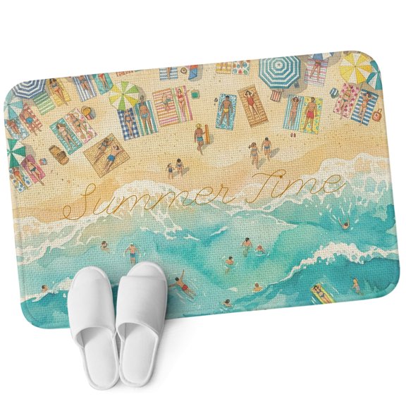 Front Door Mat 15.7"x23.6", Summer Beach Time Non Slip Backing & Low Profile Doormats, Absorbent Muddy Dirt Trapper Door Mats for Front Back Door Entryway All-Weather Ocean Waves Leisure Time Sandy