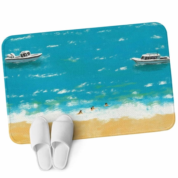 Front Door Mat 15.7"x23.6", Summer Blue Beach Non Slip Backing & Low Profile Doormats, Absorbent Muddy Dirt Trapper Door Mats for Front Back Door All-Weather Vintage Coastal Sea Cruises Oil Painting