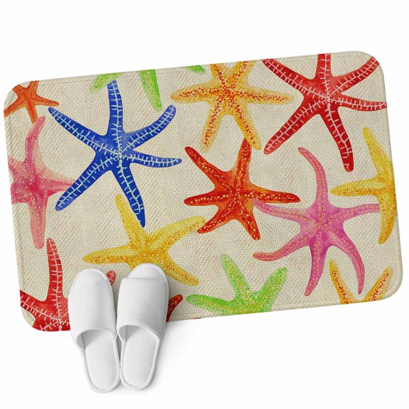 Front Door Mat 15.7"x23.6", Summer Colorful Starfish Non Slip Backing & Low Profile Doormats, Absorbent Muddy Dirt Trapper Door Mats for Front Back Door All-Weather Vintage Tropical Ocean Marine Life
