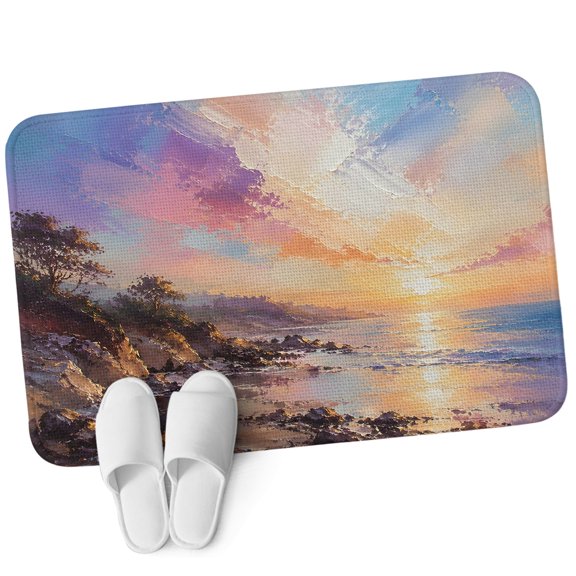 Front Door Mat 15.7"x23.6", Summer Sunset Non Slip Backing & Low Profile Doormats, Absorbent Muddy Dirt Trapper Door Mats for Front Back Door Entryway Coastal Pink Purple Blue Cloud Beach Rock Retro