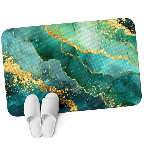 Front Door Mat 15.7"x23.6", Teal Golden Ombre Marble Non Slip Backing & Low Profile Doormats, Absorbent Muddy Dirt Trapper Door Mats for Front Back Door All-Weather Modern Art Luxury Marble Crack